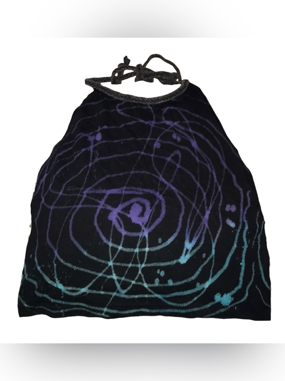 Music Note Ecote Black Halter Crop Top with Purple and Teal Spiral Print